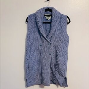aran crafts merino wool Ireland sleeveless sweater with front buttons in pretty
